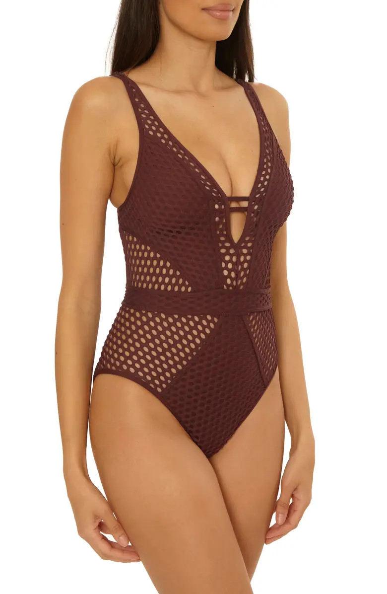 Becca Castaway Fishnet Plunge One-Piece Swimsuit | Nordstrom | Nordstrom
