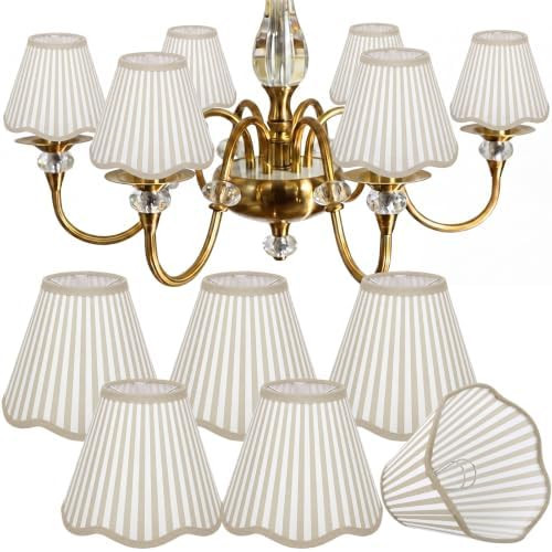 Gerrii 6 Pcs Beige Striped Scalloped Lamp Shades Block Print Lamp Shades Cotton Lampshade 3x6x5 I... | Amazon (US)