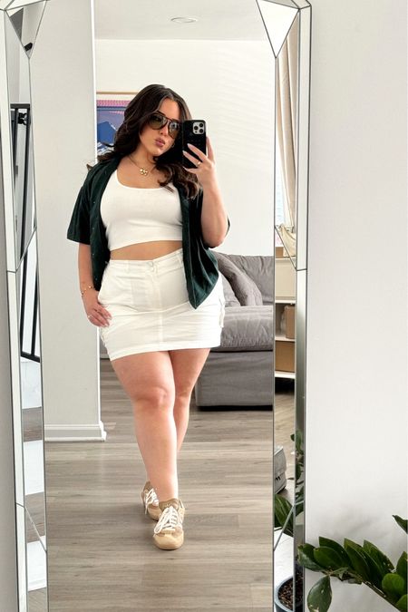 Casual summer outfit from this past weekend on my curvy midsize 12/14 & petite 5’2” body 💚 the tank & green shirt are a few years old from Kith but linked some alternatives to get the look! Wearing size XL in this Klassy Network skort!

#LTKStyleTip #LTKMidsize #LTKPlusSize