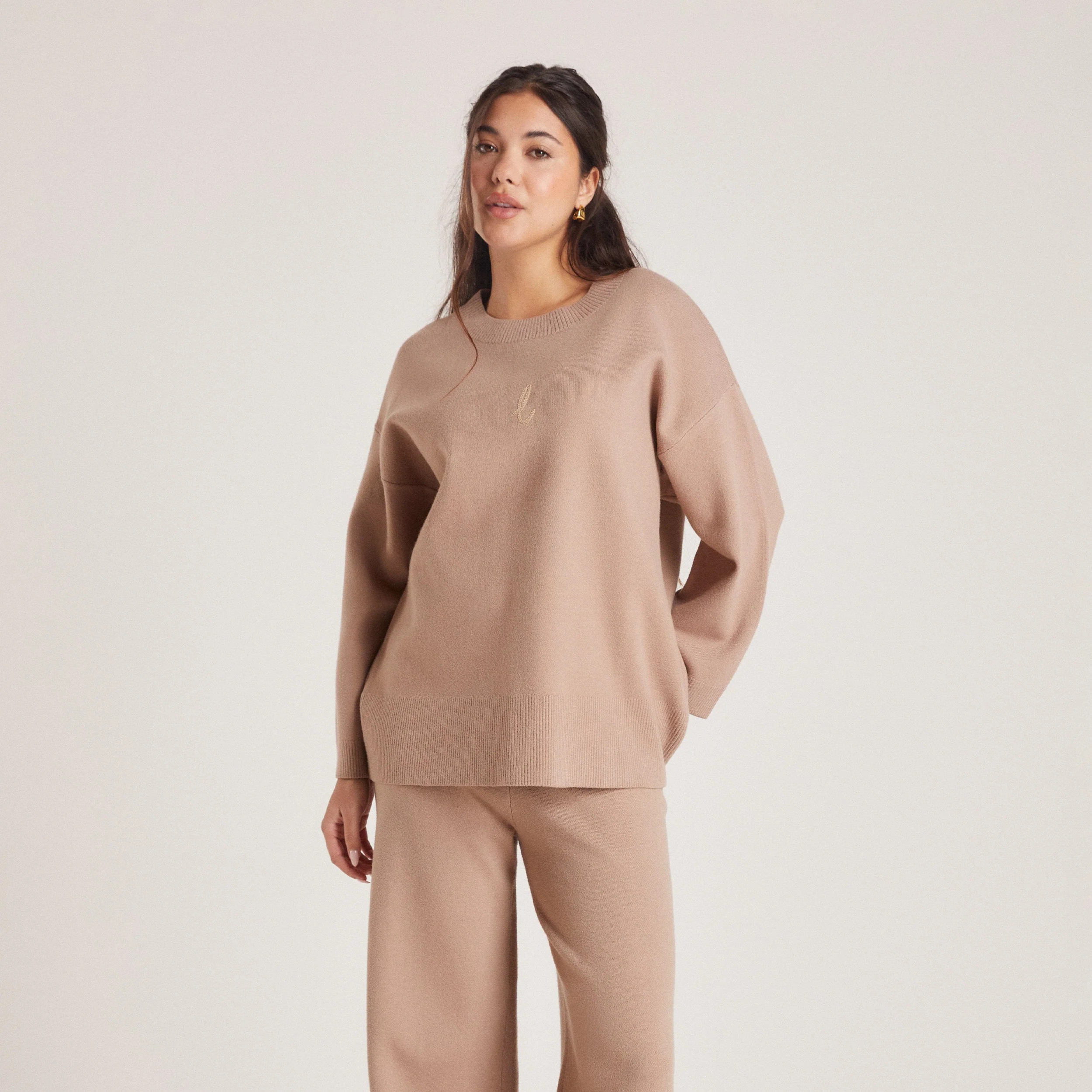 Knitted Crew Neck Jumper - Mink | Lounge (US)