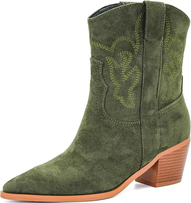 iiimmu Cowgirl Boots Women Short Boots Pointed Toe and Block Heel Ankle Boots Cowboy Suede Boots ... | Amazon (US)