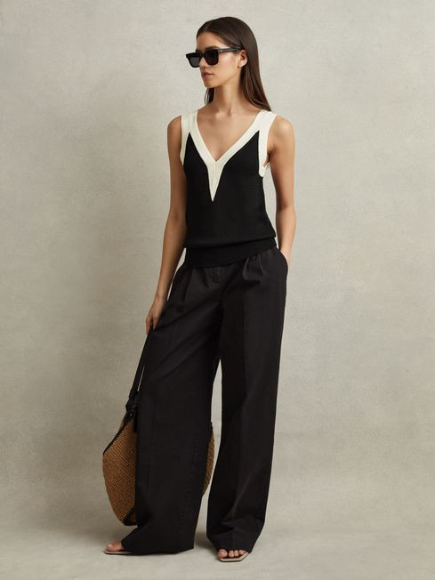 Reiss Black/White Tessa Colourblock V-Neck Vest | Reiss UK