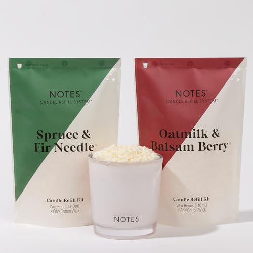 NOTES Sustainable Candle Starter Kit - Evergreen & Spicy Duo | Refillable & Reusable Candles | Holiday Scented Candles | 100% Natural Wax | Spruce & Fir Needle and Oatmilk & Balsam Berry | Amazon (US)