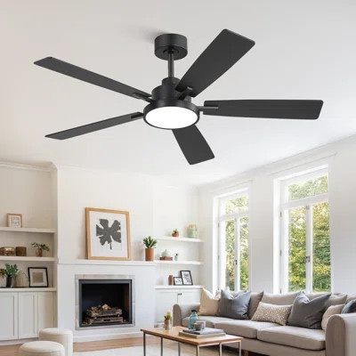 52" Modern Black Ceiling Fan With Led Light & Remote For Living Room/bedroom | Wayfair North America