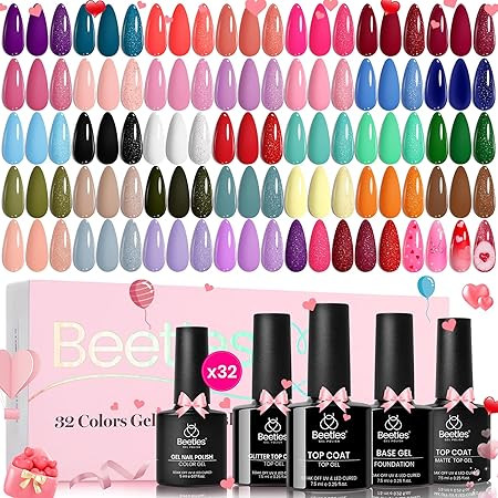 beetles Gel Polish Set Summer Gel Nail Polish Kit Spring Pastel 36 Pcs 32 Colors with Base Top Co... | Amazon (US)