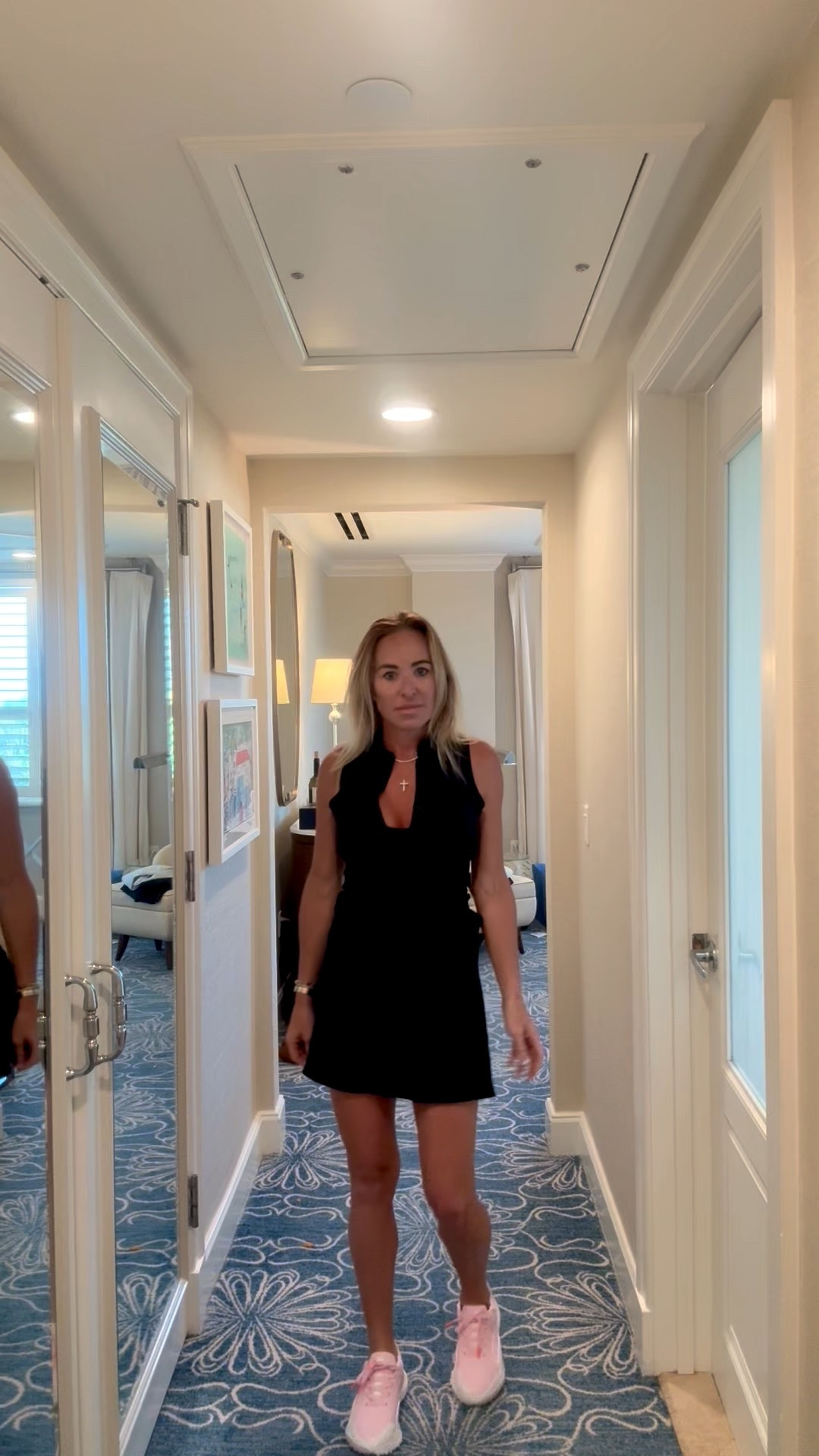 Because golf is the only sport where you can look like a million bucks and still ask someone else to carry your bag.
Black on black for that timeless, effortless “I own the club” energy.
Finished it off with soft pink sneakers—because even my swings need a little softness. 💗⛳️

Outfit Details:
🖤 Top: Sleek sleeveless zip-front polo – tailored to perfection with a hint of sport-luxe
🖤 Skort: High-rise structured skort – classic, flattering, and secretly functional (yes, pockets)
👟 Shoes: Pale pink sneakers – a feminine twist to balance the monochrome elegance

luxury golf outfit, The Breakers style, black golf outfit, high-end activewear, women’s country club fashion, rich mom energy, luxe sporty look, elegant golfwear, quiet luxury golf fit, pink sneakers outfit, golf course chic, understated glam


#LTKOver40 #LTKActive #LTKStyleTip