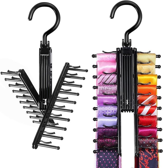 IPOW Upgraded 2 PCS See Everything Cross X 20 Tie Rack Holder,Rotate to Open/Close Tie and Belt H... | Amazon (US)