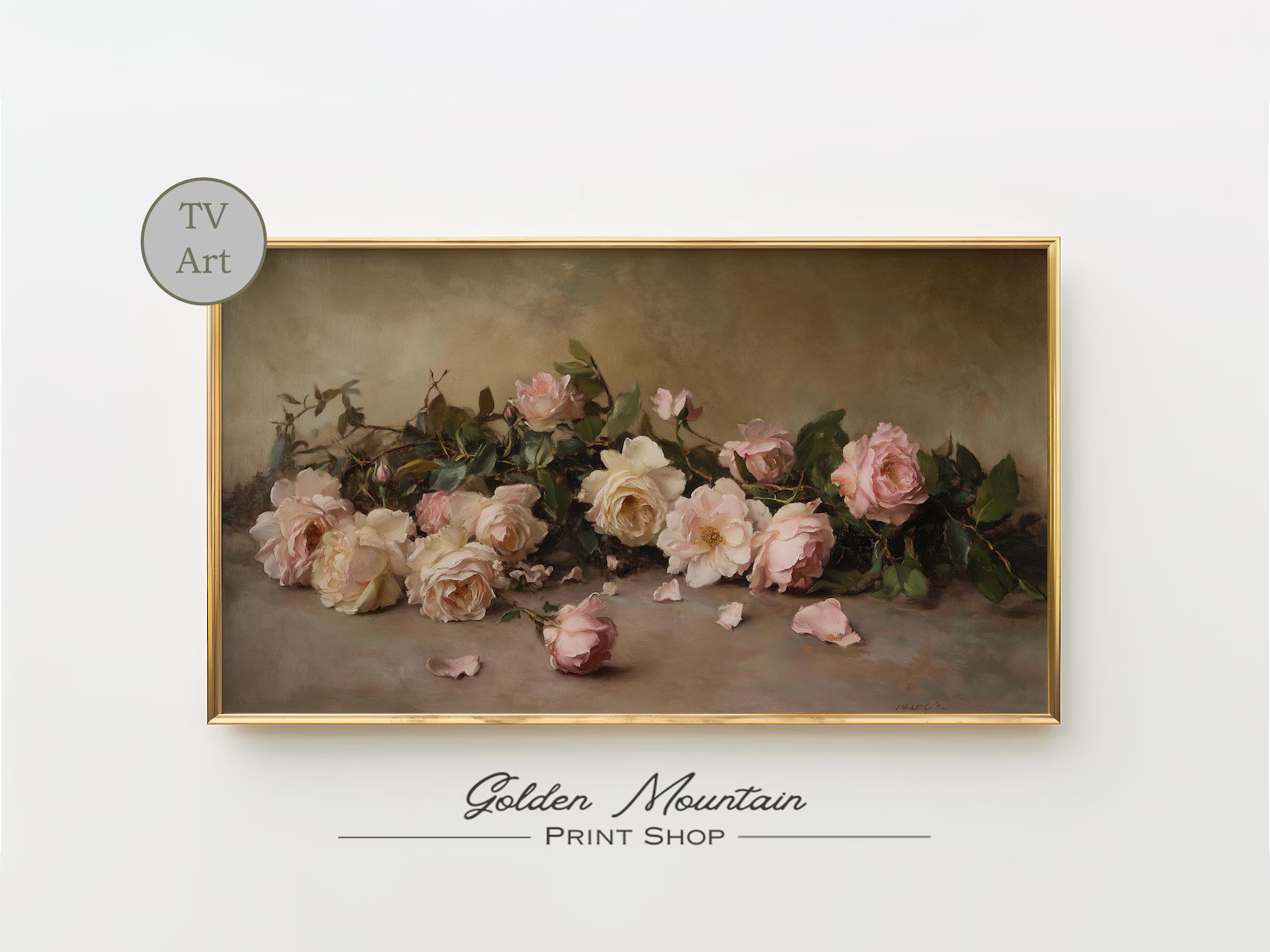 Moody Pink Roses Frame TV Art Digital Download Dark Academia Print Antique Moody Valentines Samsu... | Etsy (US)