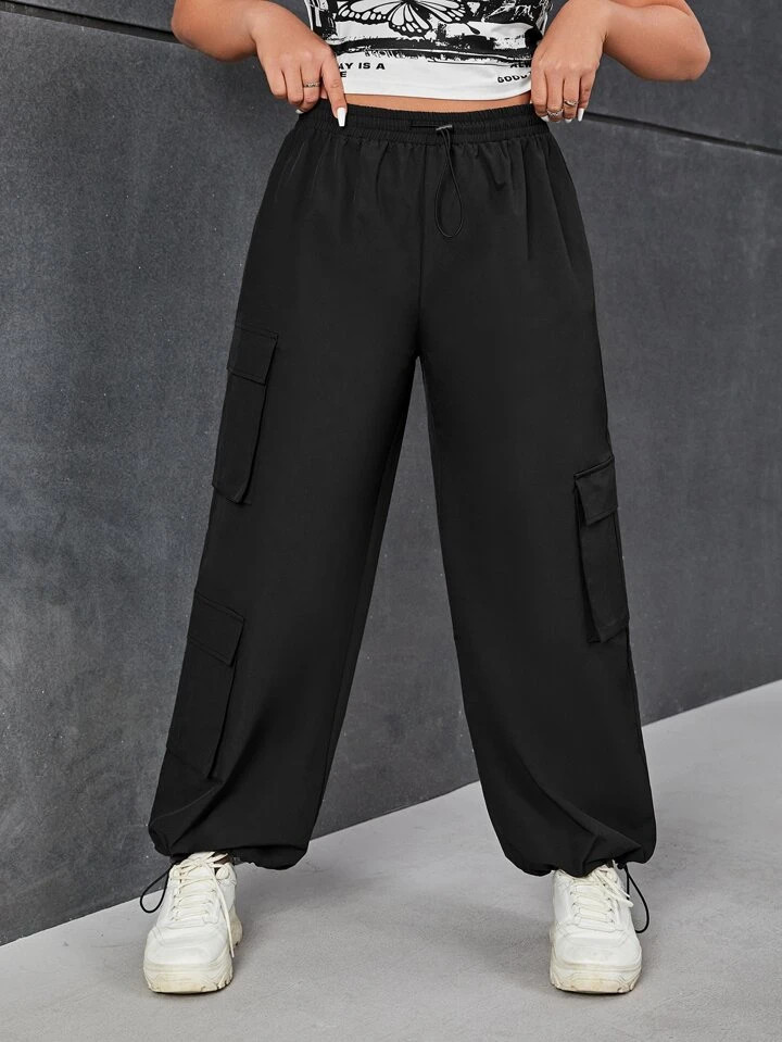 SHEIN Coolane Taglie Forti Pantaloni cargo tasca con patta orlo con coulisse | SHEIN