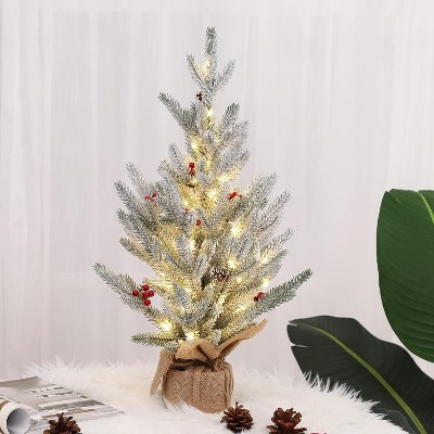 24 Inch Artificial Small Christmas Tree, 2 Ft Prelit Tabletop Mini Frosted Pine Tree with 50 LED Lights for Table Centerpiece Office Desk Decorations | Target
