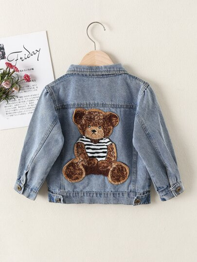 Toddler Boys Bear Patched Flap Detail Denim Jacket | SHEIN