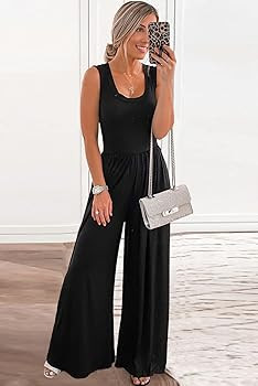 PRETTYGARDEN Women’s Summer Sleeveless Tank Jumpsuits High Waist Low Cut Casual Scoop Neck Fit ... | Amazon (US)