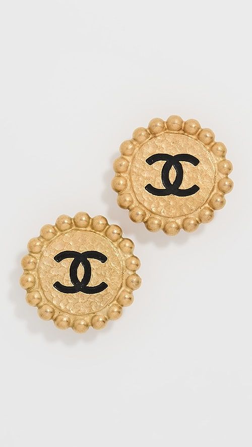 Shopbop Archive Chanel Black Cc Bead Border Round Clip Earrings | SHOPBOP | Shopbop