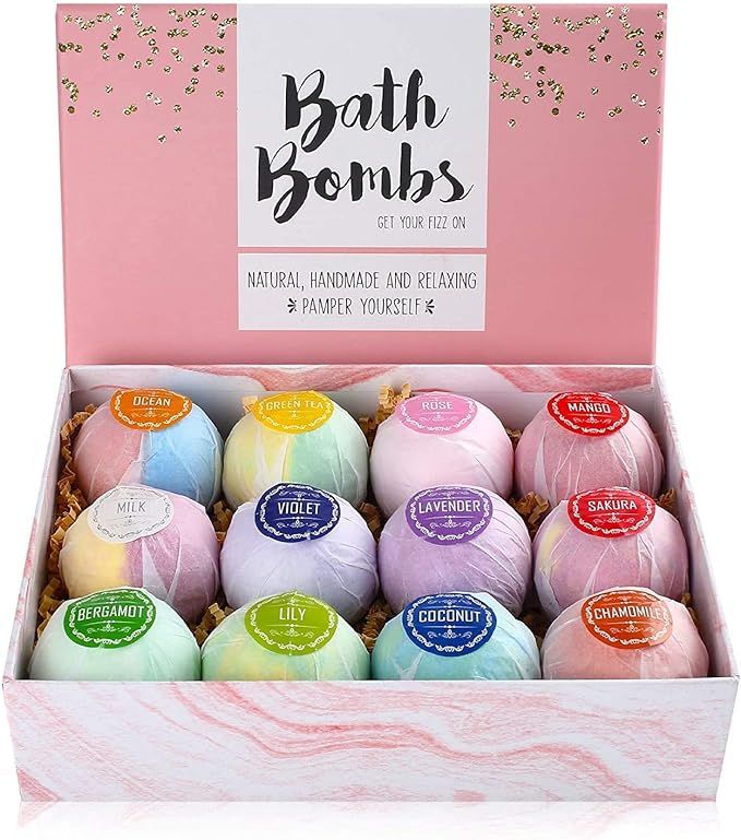 LotFancy Bath Bombs, 12PCS Natural Bath Bombs Gift Set, Fizzy Spa Handmade Bubble Bath Bombs for ... | Amazon (US)