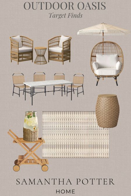 Gorgeous outdoor patio home decor. Patio bistro set. Patio egg chair. Outdoor rug. Outdoor bar cart. Patio dining table and chairs  

#LTKSeasonal #LTKhome