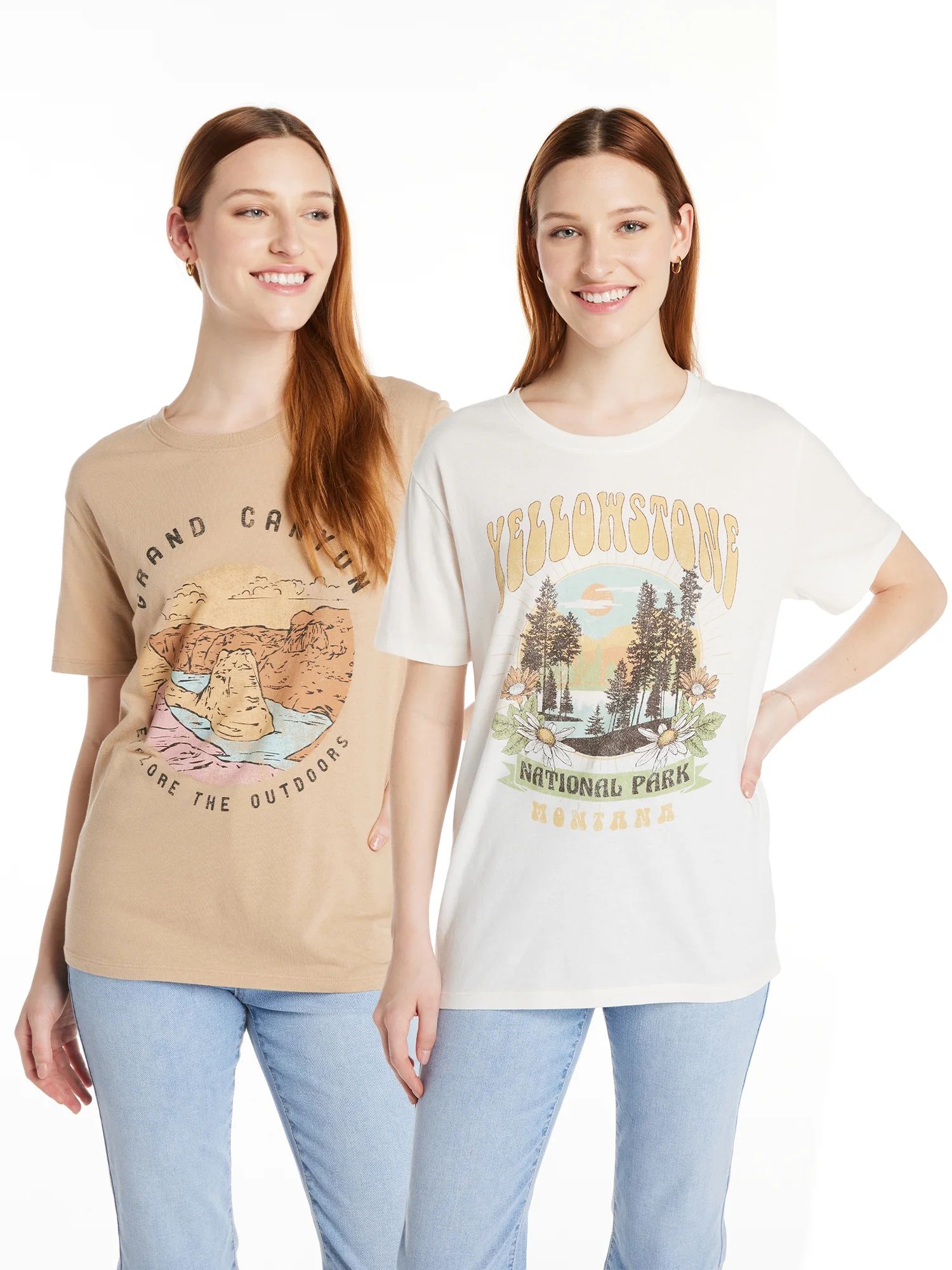 Time and Tru Women's Grand Canyon and Yellowstone Graphic T-Shirts, 2-Pack, Sizes XS-XXXL | Walmart (US)