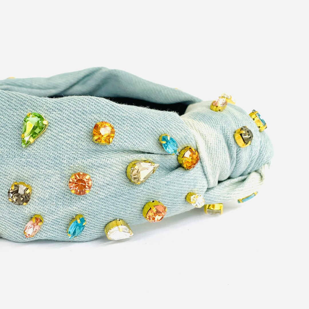 Jeweled Headbands for Women and Girls Knotted Headbands for Spring, Denim Hair Band, Valentine's ... | Etsy (US)