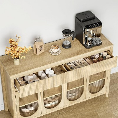 55" Large Sideboard Buffet Cabinet with Storage and 2 Fluted Drawer Front,Buffet Table Coffee Bar Storage Cabinet for Dining Room,Living Room,Kitchen | Target