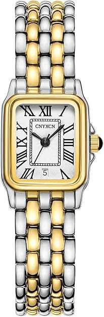 CNYXCN Gold Watches for Women with Rectangular Case,Roman Dial,Vintage Bracelet,Water Resistant | Amazon (US)