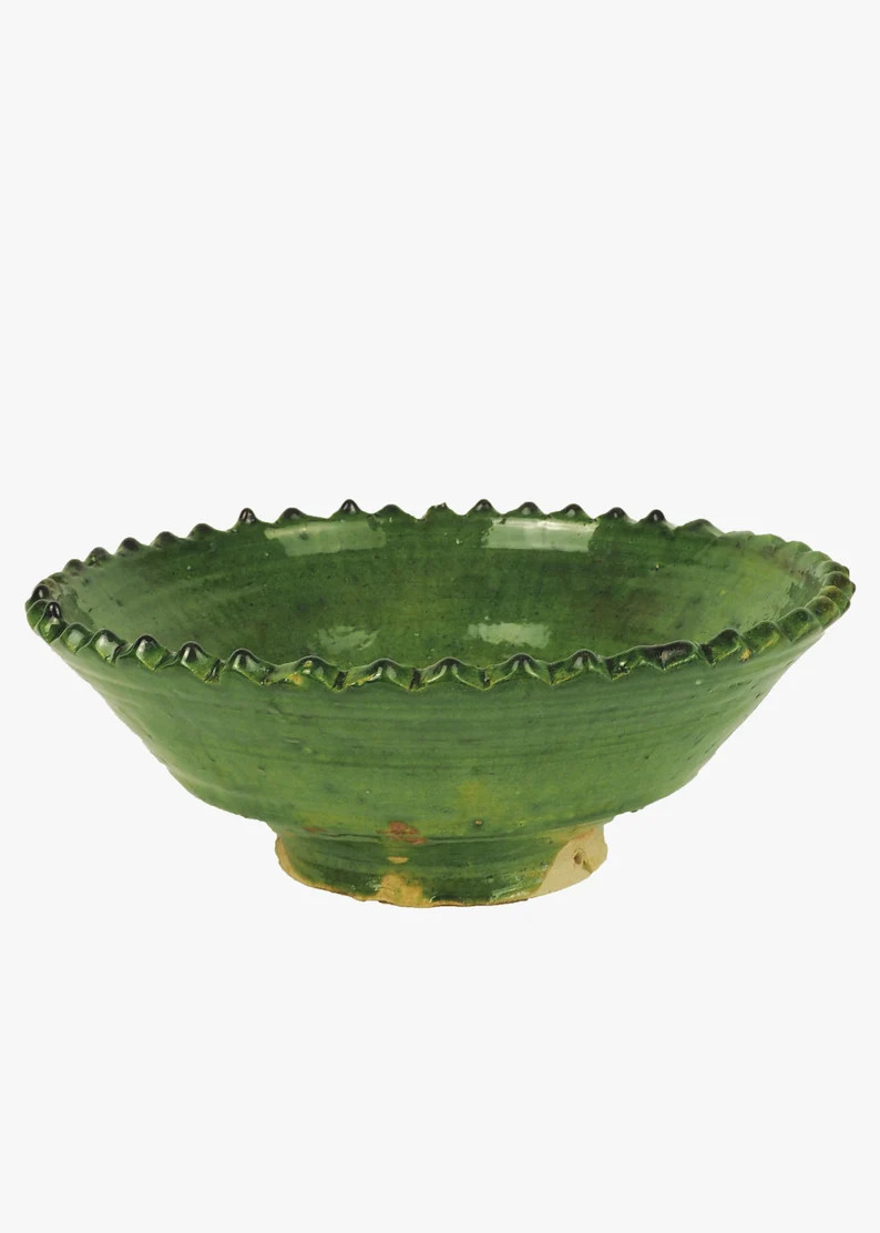 Moroccan Vintage Tamegroute Green Glazed Large Jagged Edge Fruit Bowl, Handmade Ceramic Serving B... | Etsy (US)
