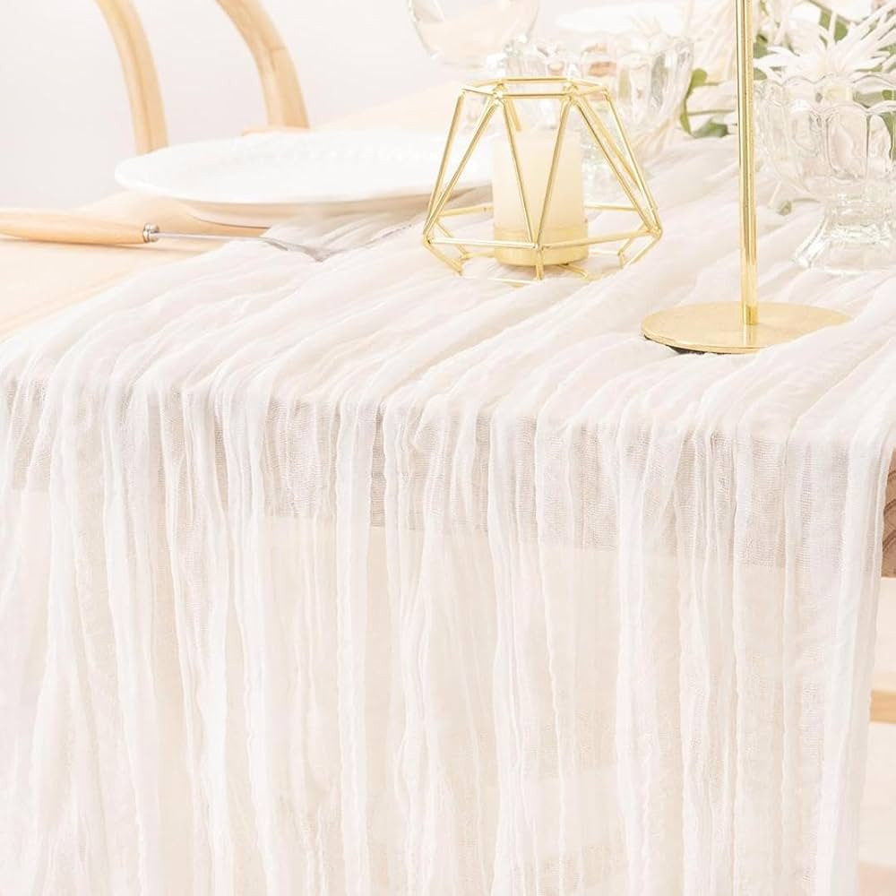 MLMW Ivory White Table Runner Cheesecloth Boho Gauze Rustic Cheese Cloth Table Runner 160 inch Sh... | Amazon (US)