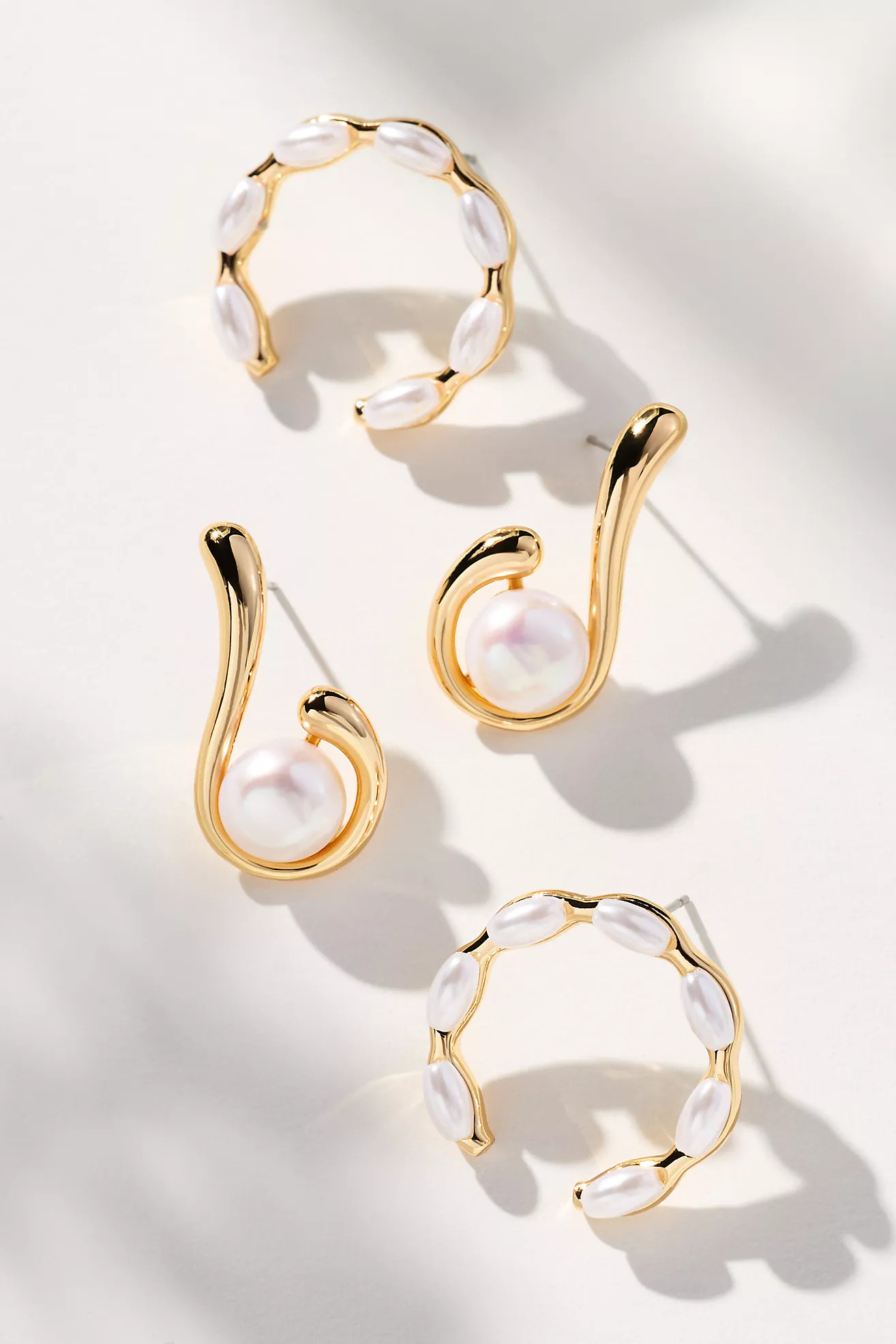 Pearl Huggie Earrings, Set of 2 | Anthropologie (US)