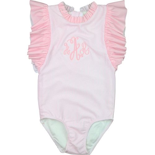 Pink Mini Stripe Lycra Bow Swimsuit | Cecil and Lou