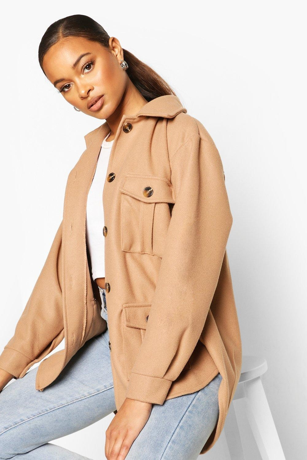 Womens Utility Pocket Shacket - Beige - 6 | Boohoo.com (US & CA)