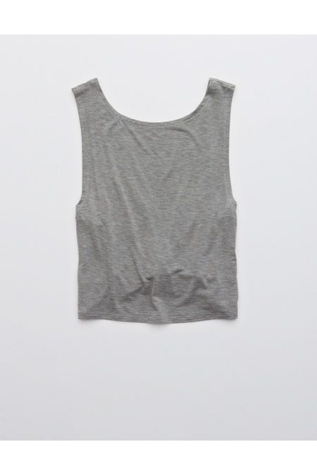 OFFLINE Twist Cropped Tank Top Women's Dark Heather Gray M | American Eagle Outfitters (US & CA)