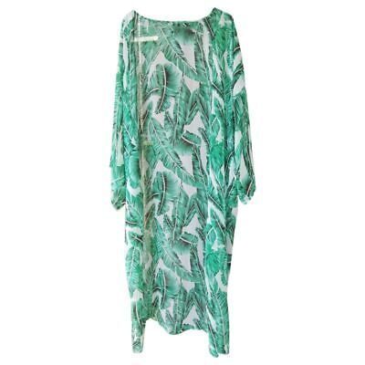 Womens Summer Chiffon Semi-Sheer Maxi Kimono Cardigan Top Green Tropical Banana | eBay AU