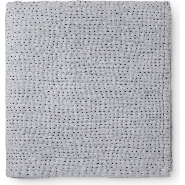 St. Frank | Linen Kantha Quilt Blanket, Grey Chambray (Blue, Size King) | Maisonette | Maisonette