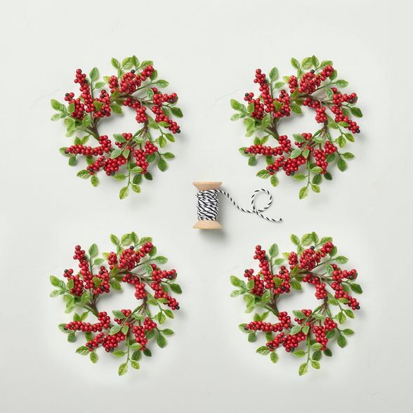 4pc Mini Faux Winterberry Wreath Gift Topper Set - Hearth & Hand™ with Magnolia | Target