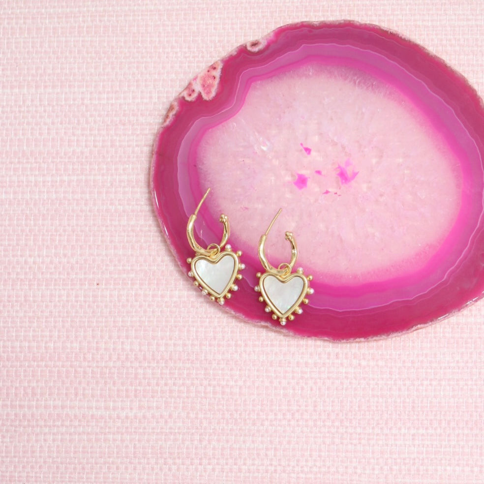 Mia Hoops - Mother of Pearl Amore Charm | Gresham Jewelry