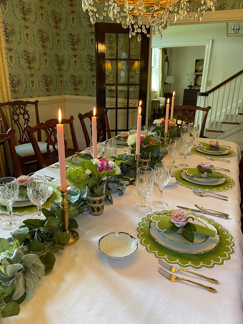 Handcrafted Embroidered Green Placemats,embroidered Natural Linen,handmade Natural Placemats,tabl... | Etsy (US)