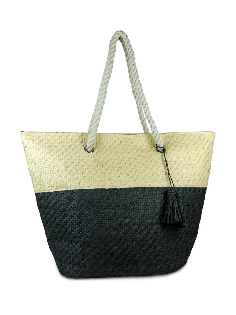 Magid Women's Color Block Paper Straw Beach Tote Bag with Double Rope Handle | Walmart (US)
