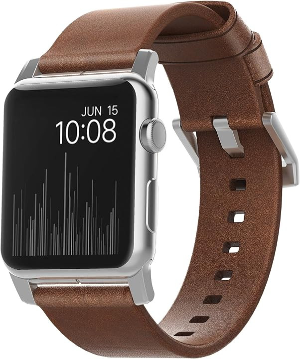 NOMAD Modern Band for Apple Watch 44mm/42mm | Rustic Brown Horween Leather | Silver Hardware | Amazon (US)