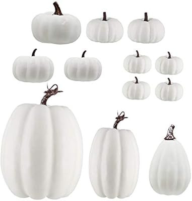 winemana 12 Pack Thanksgiving White Pumpkin Decorations, 6 Sizes Artificial Pumpkins Fall Autumn ... | Amazon (US)