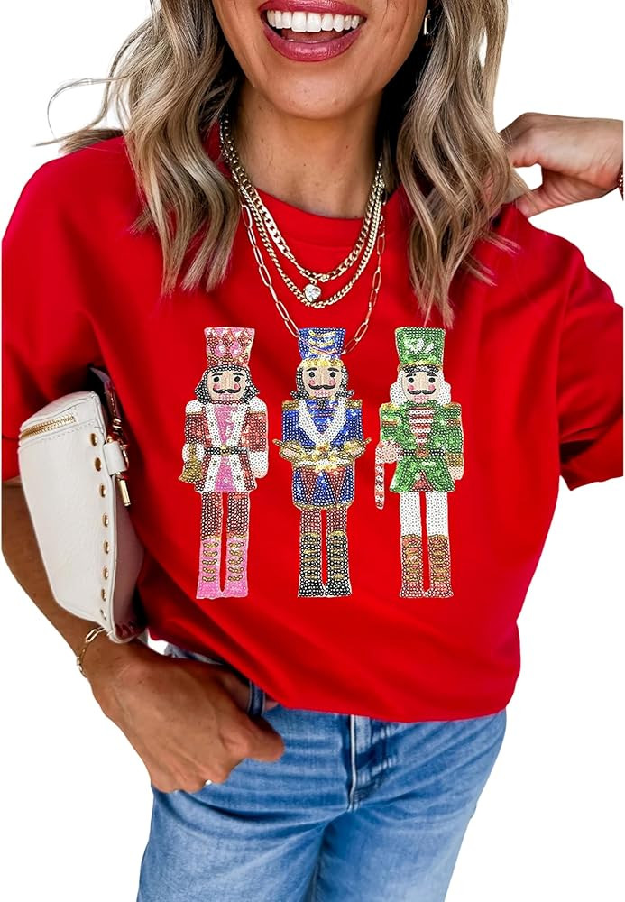 SELINK Womens Summer Short Sleeve Tops Halloween Sequin Pumpkin Printed T Shirts Casual Basic Gra... | Amazon (US)