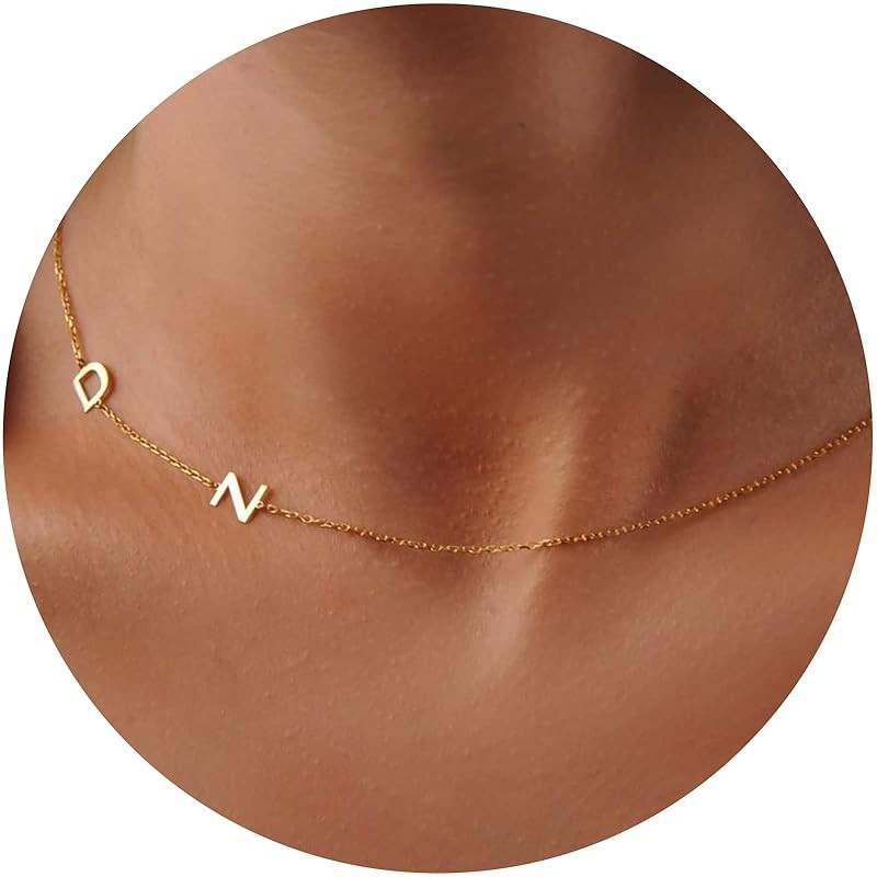 Dainty Sideways Initial Necklace For Women Personalized 18K Gold Plated Letter Necklace Custom Na... | Amazon (US)
