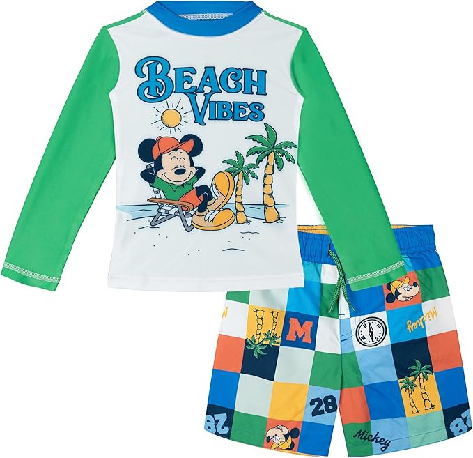Disney Raglan Rash Guard and Swim Trunks Outfit Set UPF 50+ Infant to Big Kid Sizes (12 Months - ... | Amazon (US)