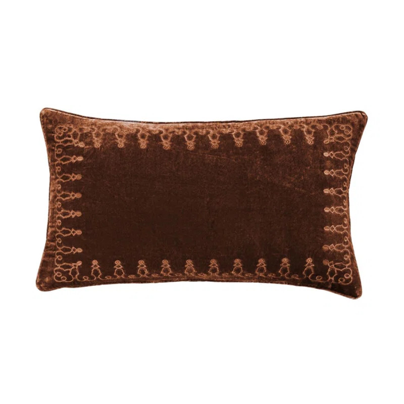 Stella Faux Silk Velvet Embroidered Romantic Western 14x24 inch Lumbar Pillow | Wayfair North America