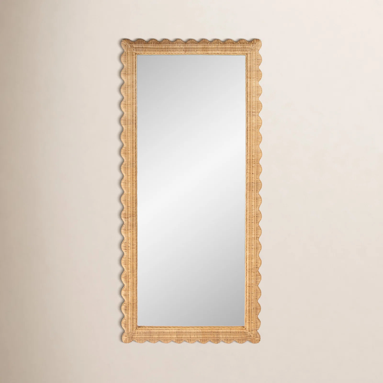 Lacie Scalloped Rattan Floor Mirror, Natural Brown | Wayfair North America