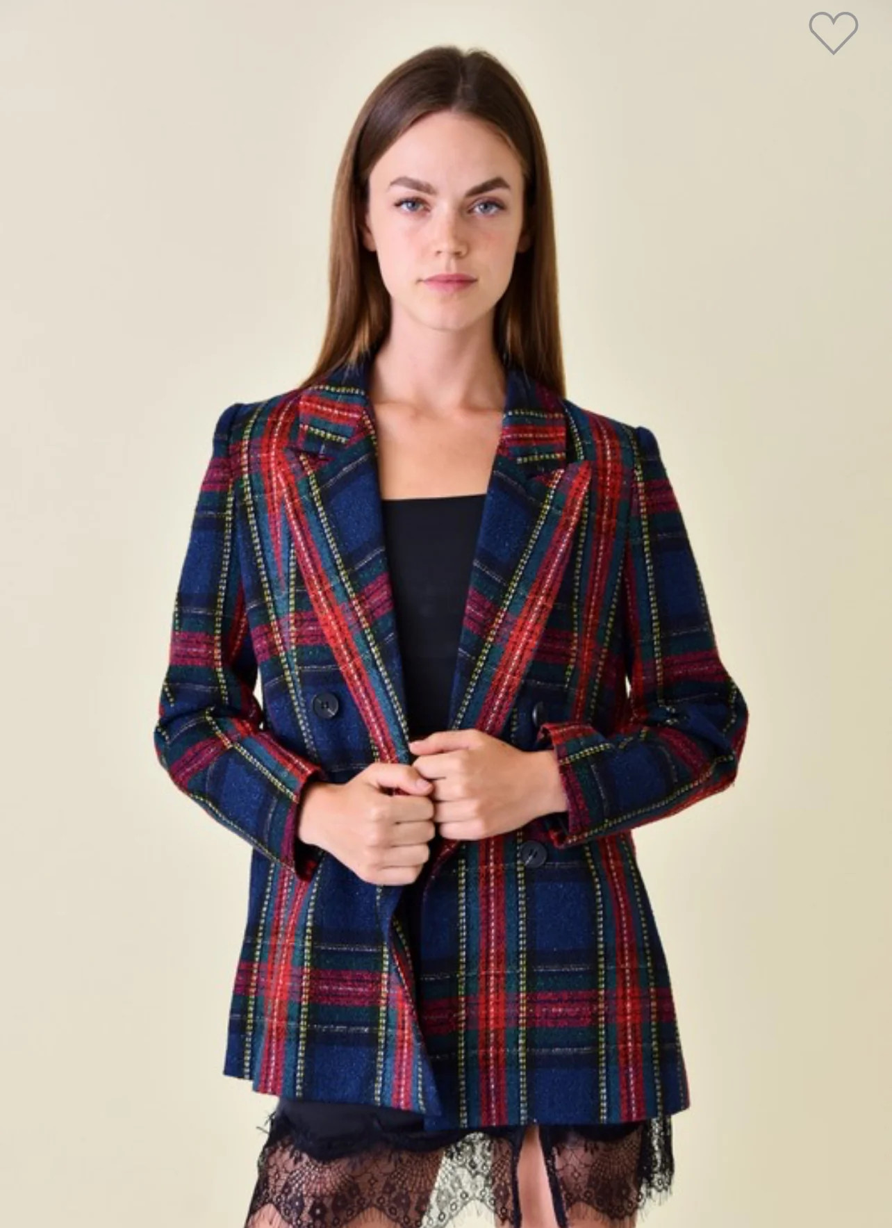 Red & Navy Tweed Plaid Blazer Large | Shop Christine's Boutique 