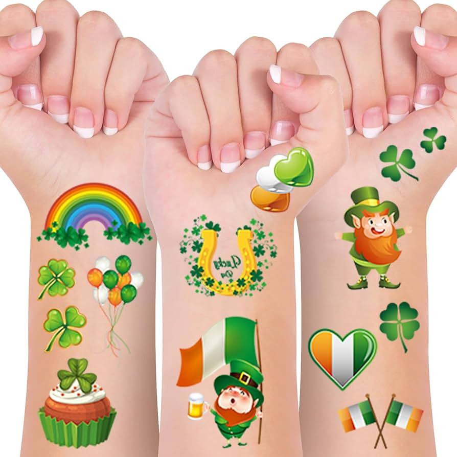 St Patricks Day Temporary Tattoos for Kids ，Shamrock Temporary Tattoos for Adults Irish Party F... | Amazon (US)