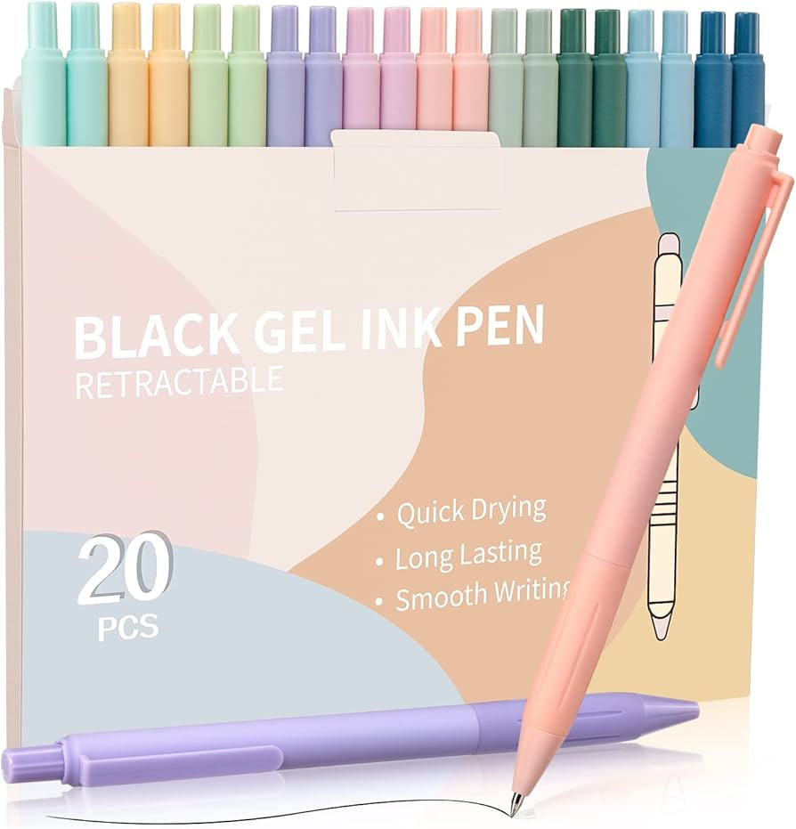Retractable Gel Pens, Black Gel Ink Cute Pens, 0.5mm Fine Point with Grips, Smooth Writing Pens f... | Amazon (CA)