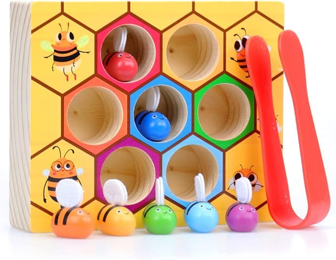 WOOD CITY Toddler Fine Motor Skills Toys, Bee to Hive Matching Game, Wooden Color Sorting Toy for... | Amazon (US)