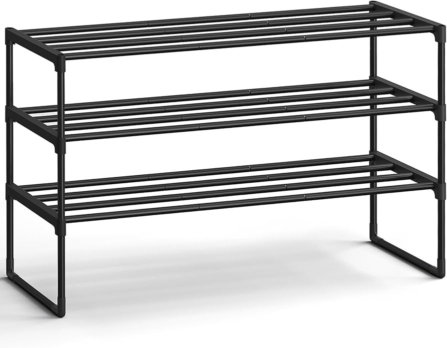 SONGMICS Shoe Rack, 3-Tier Shoe Organizer, Metal Storage Shelf, Upright or Upside Down, for 16-20... | Amazon (US)