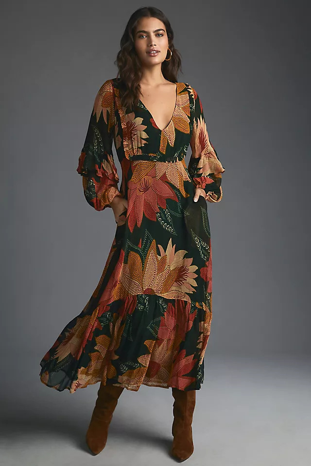 Farm Rio Floral V-Neck Maxi Dress | Anthropologie (US)