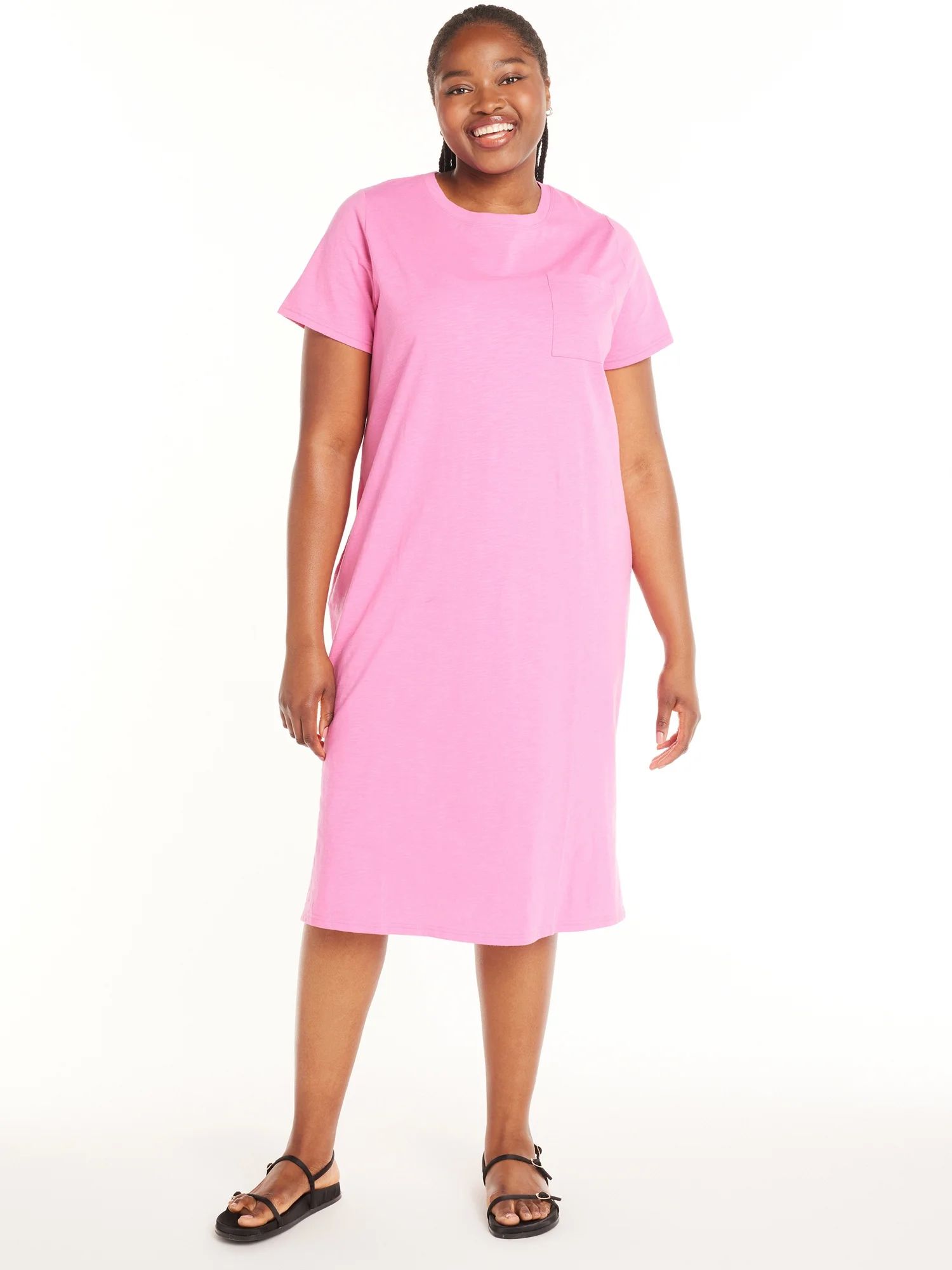 Terra & Sky Women's Plus Size Cotton Pocket T-Shirt Dress, Sizes 0X-5X | Walmart (US)