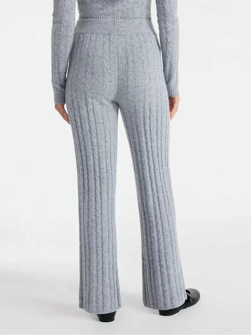 No Boundaries Cable Knit Sweater Wide Leg Pants, 30'' Inseam, Women's | Walmart (US)